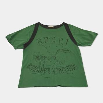 Pre Owned Gucci Kids Green Printed Cotton T-shirt 8Y