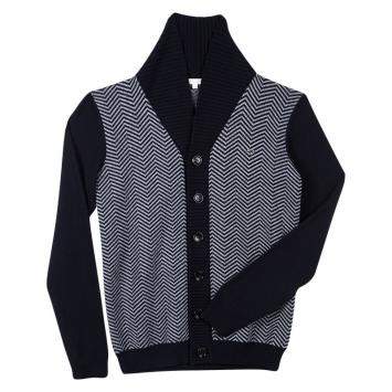Pre Owned Gucci Navy Blue and Grey Wool Chevron Pattern Knit Button Front Cardigan 12 Yrs