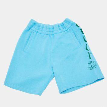 مملوكة مسبقًا Gucci Kids Blue Logo Print Cotton Shorts 6 Yrs 