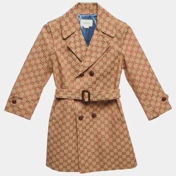 Pre Owned Gucci Kids Beige Monogram Canvas Jacquard Coat 6 Yrs 