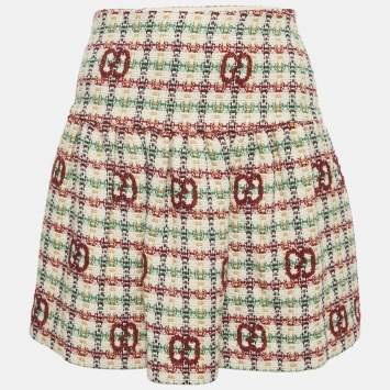 مملوكة مسبقًا Gucci Cream/Red Tweed Gathered Mini Skirt 12 Yrs