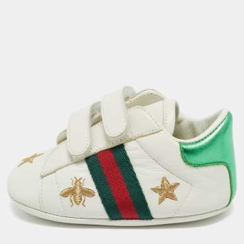 Pre Owned Gucci White Leather Ace Sneakers Size 17 