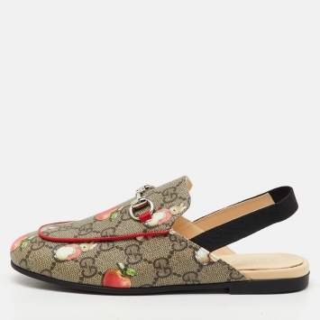 Pre Owned Gucci x Peter Rabbit™ Multicolor GG Supreme Canvas Princetown Slingback Sandals Size 32