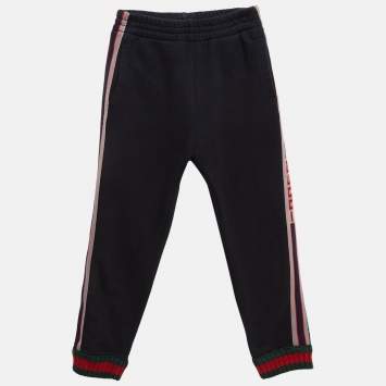 Gucci Navy Blue Cotton Knit Logo Tape Detail Trackpants 6 Yrs