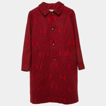 Gucci Kids Red GG Print Wool Coat Size 10 Yrs