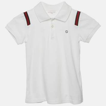 Gucci Kids White Web Collar Jersey Polo T-Shirt 6 Yrs 