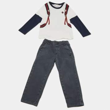 مملوكة مسبقًا Gucci Kids White / Blue Cotton T-Shirt & Denim Set 18/24 Months 