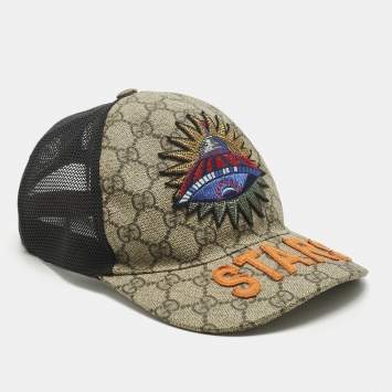 Pre Owned Gucci Beige Logo Canvas & Mesh Baseball Cap M