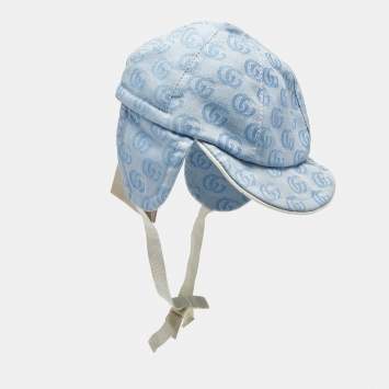 مملوكة مسبقًا Gucci Kids Blue GG Cotton Canvas Ear Flaps Cap S