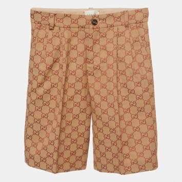 Pre Owned Gucci Kids Beige Monogram Canvas Jacquard Pleated Shorts 6 Yrs 