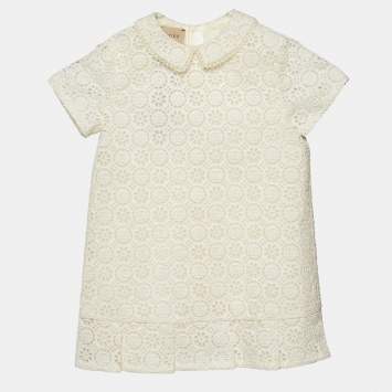 Pre Owned Gucci Light Beige Floral and Logo Patterned Hacoba Kids Dress 18-24 M