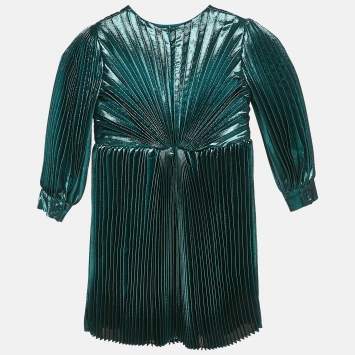 Gucci Kids Green Lamé Pleated Dress 5 Yrs