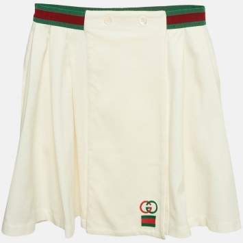 Gucci Kids Off White Web Waistband Jersey Pleated Mini Skirt 12 Yrs 