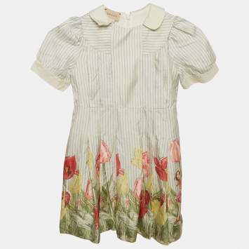 Gucci Multicolor Printed Silk Pleat Detail Dress 5 Yrs