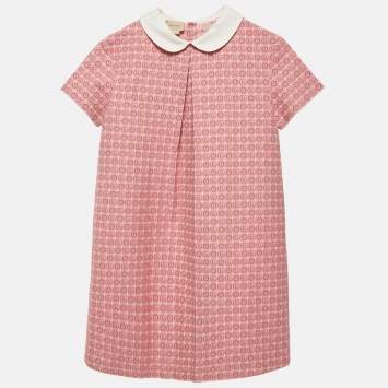 Pre Owned Gucci Kids Pink Monogram Jacquard Cotton Blend Dress 12 Yrs