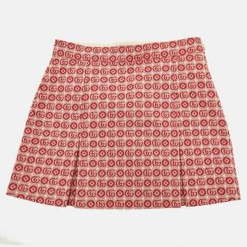 Pre Owned Gucci Kids Red Logo Jacquard Mini Skirt 8 Yrs