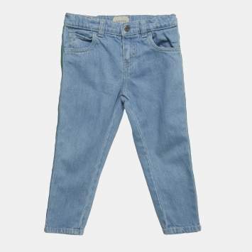 Pre Owned Gucci Kids Blue Web Trim Denim Jeans 36M