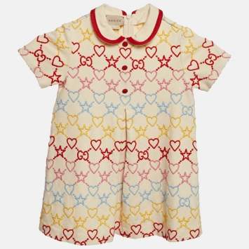 مملوكة مسبقًا Gucci Kids Cream GG Embroidered Jersey Dress 24M