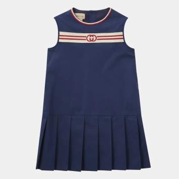 Pre Owned Gucci Kids Blue GG Embroidered Cotton Sleeveless Dress 6Yrs