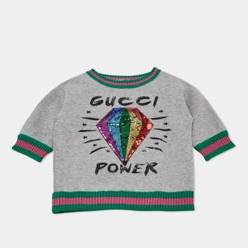 Pre Owned Gucci Kids Grey Sequin Diamond Neoprene Sweater 6Yrs