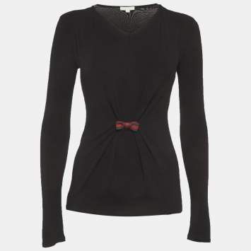 مملوكة مسبقًا Gucci Black Knit Web Bow Trim Top 12 Years