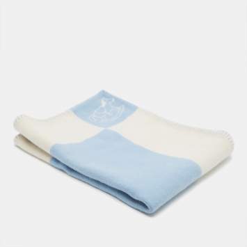 Pre Owned Hermès Blue Wool & Cashmere Adada Avalon Baby Blanket