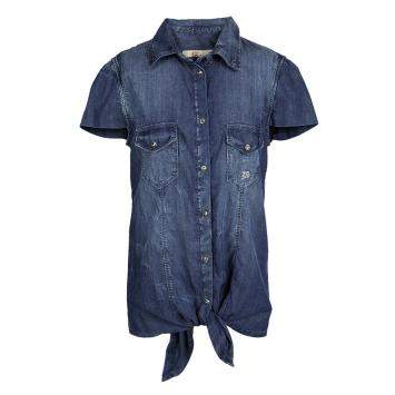 Pre Owned John Galliano Kids Indigo Washed Faded Effect Denim Tie Bottom Shirt 14 Yrs