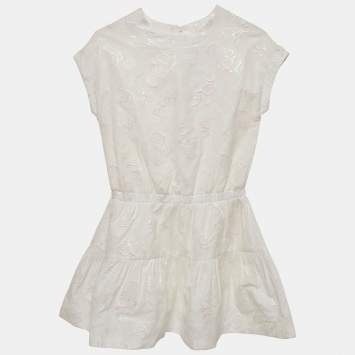 Kenzo White Lurex Jacquard Flounce Dress 10 Yrs