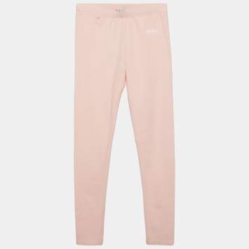 Pre Owned Kenzo Kids Pink Logo Print Cotton Knit Leggings 12 Yrs