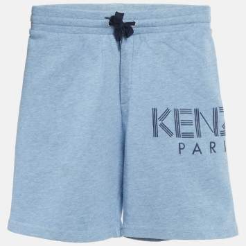 Pre Owned Kenzo Blue Cotton Logo Applique Drawstring Shorts 8Yrs