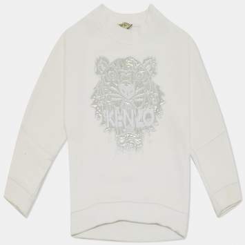 Pre Owned Kenzo Kids White Tiger Embroidered Cotton Sweatshirt 4Yrs