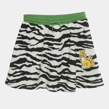 مملوكة مسبقًا Kenzo Kids Black / White Animal Print Tiger Applique Cotton Skirt 10Yrs  