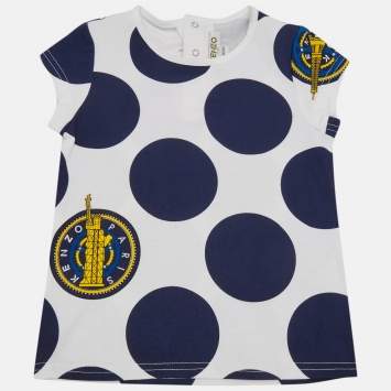 مملوكة مسبقًا Kenzo Kids White/Blue Polka Dots Print Cotton Top 4Yrs