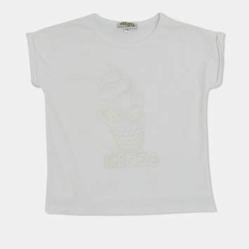 Pre Owned Kenzo Kids White Jersey Embroidered Logo T-Shirt 2 Yrs