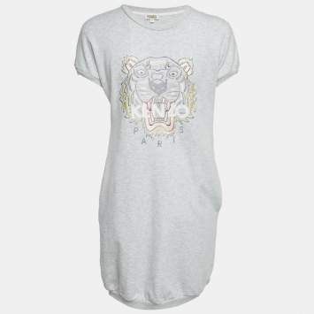 مملوكة مسبقًا Kenzo Grey Tiger Embroidered Cotton Knit Dress 16 Years