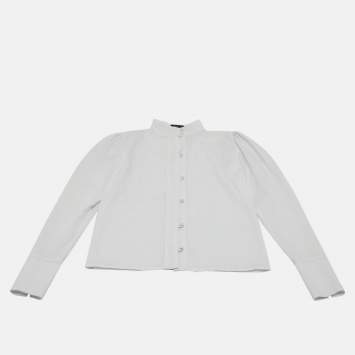 Pre Owned Little Lady Empire Kids White Stripe Cotton Pearl Button Detail Blouse 10Yrs