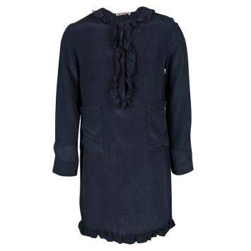 Pre Owned Marni Navy Blue Silk Ruffle Trim Detail Long Sleeve Dress 6 Yrs