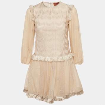 Pre Owned Missoni Kids Beige Lurex Knit and Tulle Dress 10Yrs