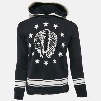 Pre Owned Moncler Kids Navy Blue Printed Cotton Hoodie Sweatshirt 10 Yrs