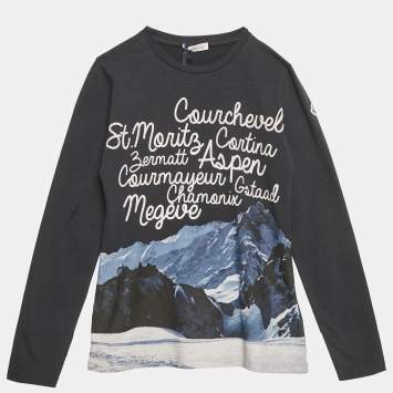 Pre Owned Moncler Kids Navy Blue St Moritz Print Jersey T-Shirt 10 Yrs 