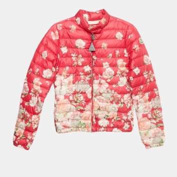 Pre Owned Moncler Kids Pink Floral Print Nylon Puffer Jacket 12Yrs 