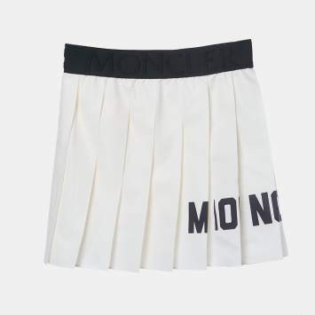 Pre Owned Moncler Kids Cream Logo Waist Trim Synthetic Pleated Skirt 4Yrs