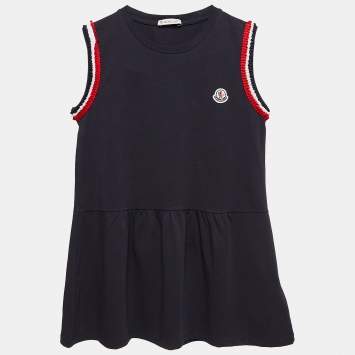 Pre Owned Moncler Navy Blue Cotton Knit Ruffled Sleeveless Top 12 Yrs