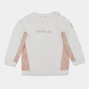 Pre Owned Moncler White Logo Print Cotton Panel Detail Sweatshirt 2 Yrs