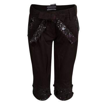 Pre Owned Monnalisa Dark Brown Sequin Embellished Belted Cotton Pants 8 Yrs