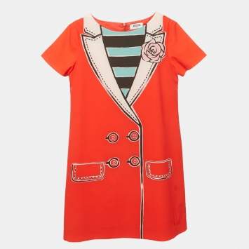 مملوكة مسبقًا Moschino Teen Red Printed Crepe Dress 12 Yrs 