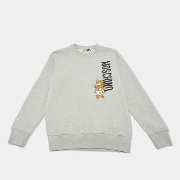 Moschino Teen Grey Teddy Print Cotton Crewneck Sweatshirt 14 Yrs 