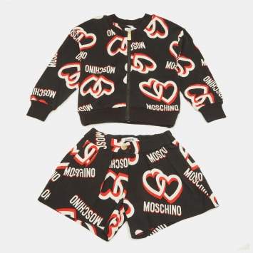 Pre Owned بدلة شورت قطن بطبعة شعار أسود موسكينو أطفال 4 سنوات