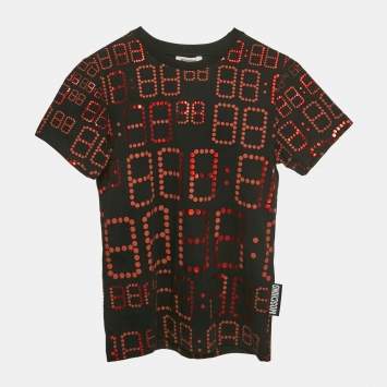 Pre Owned تيشيرت قبة مدورة جيرسي مطبوع أسود من موسكينو مراهق 10 سنوات