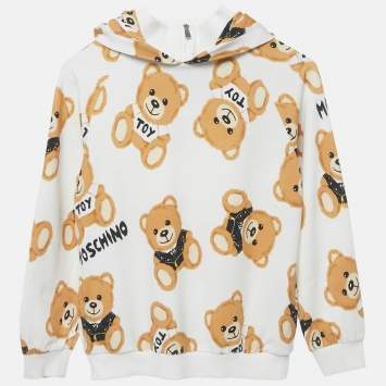 Pre Owned Moschino Kids White Teddy Print Cotton Hoodie 10Yrs